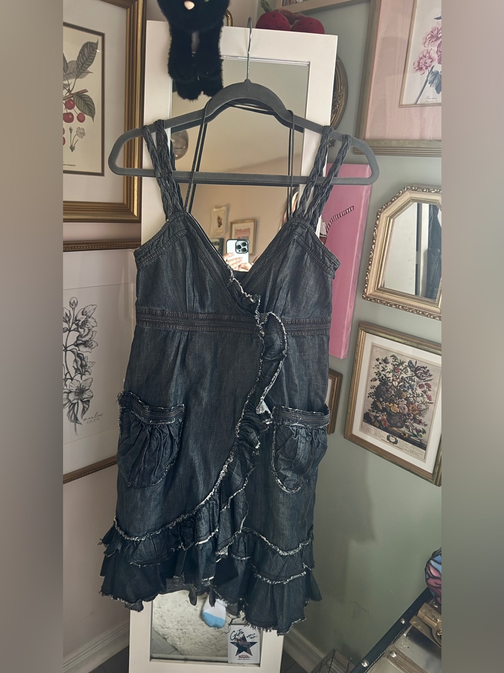 Braided-Strap Ruffle Denim Mini Dress - Picture 3 of 6